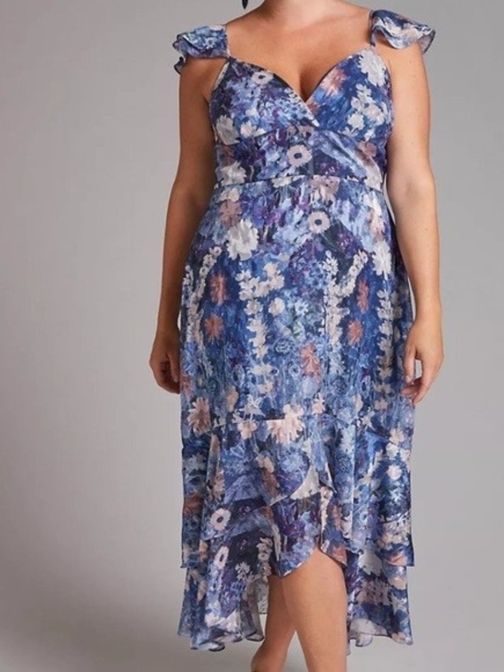 NWT- Retail $230- Hutch Anthropologie Floral Blue Ruffle Midi Dress Wedding 20W